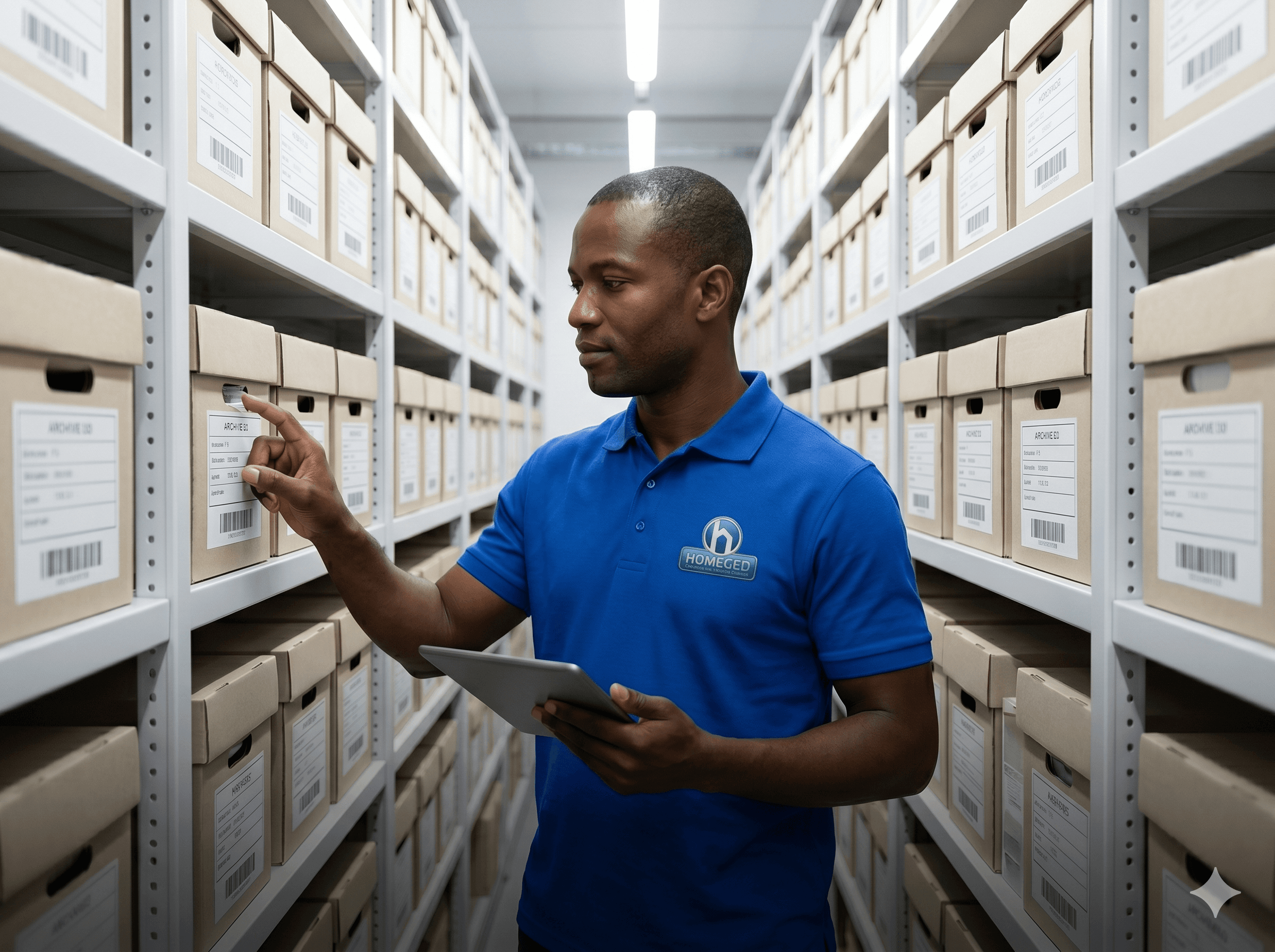 Profissional HomeGed no arquivo de guarda física de documentos