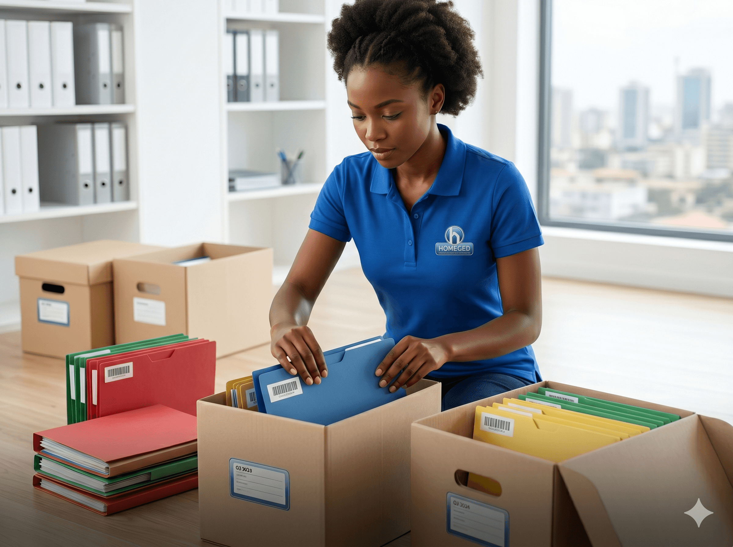 Profissional HomeGed a organizar arquivos documentais